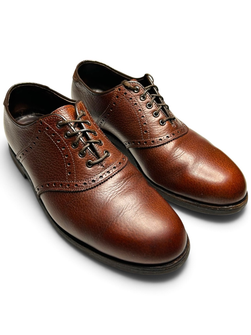 Vintage FootJoy Classics Pebble Grain Saddle Shoes Vibram Sole Brown Mens 9.5 D